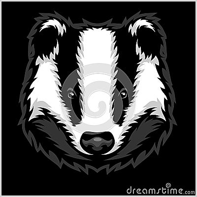 Badger Head black and white Vector Illustration