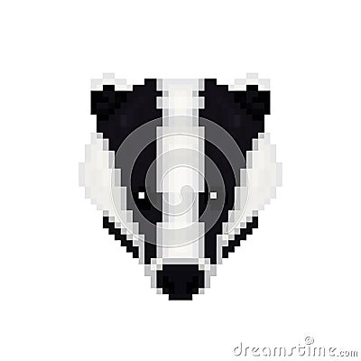 Badger Head in pixel art style. Vector Illustration