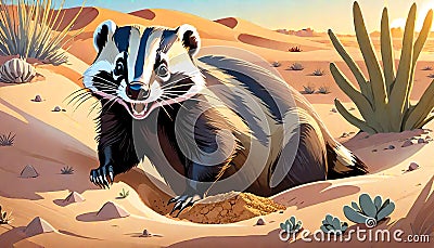 Badger omnivore Mustelidae watching comedy character Cartoon Illustration