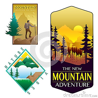 Badges Landscape Nature mountain forest design Vector Illustration