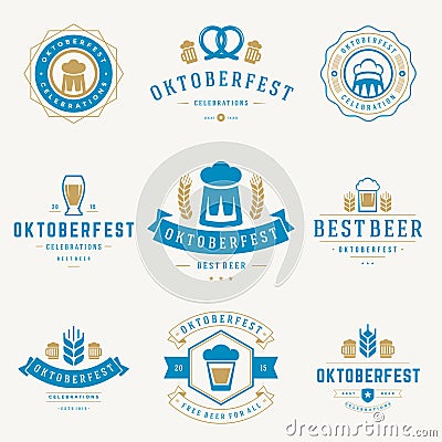 Badges and logos set Beer festival Oktoberfest Vector Illustration