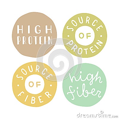 Badges set.High protein, fiber. Vector Illustration