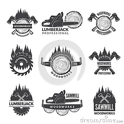 Badges set for wood working industry Vector Illustration