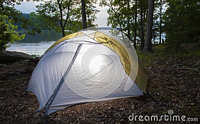 Badin Lake tent camping Stock Photo