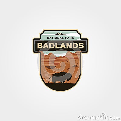 Badlands national park logo vintage vector patch illustration design, travel badge design Vector Illustration