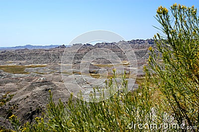 Badlands South Dakota with many vista points and views of the desolate landscape. Stock Photo