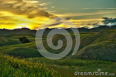 Badlands Sunset Scenery Stock Photo