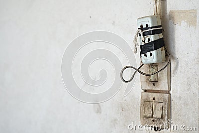 Badly wired plug showing bad and wrong and dangerous connection.selective focus. as background safety concept with copy space Stock Photo