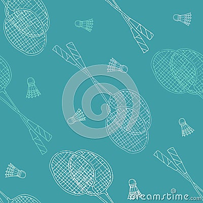 Badminton accessories: racket and shuttlecock, vector seamless pattern Vector Illustration