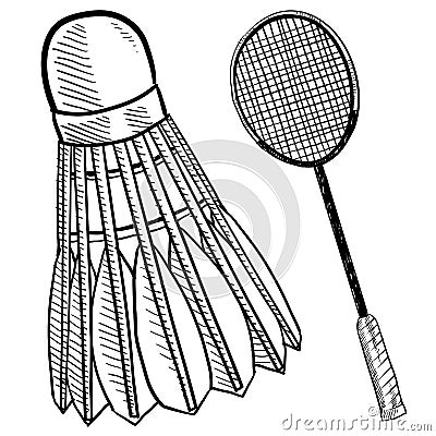 Badminton birdie and racquet drawing Vector Illustration