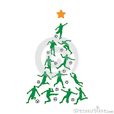 Soccer Christmas Tree. New Year Tree made of football players Vector Illustration