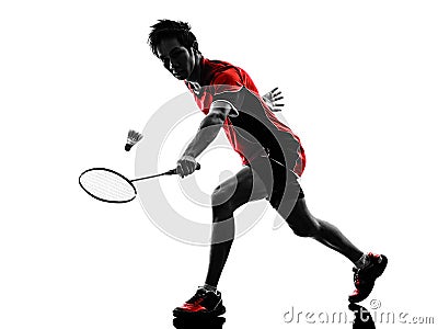 Badminton player young man silhouette Stock Photo