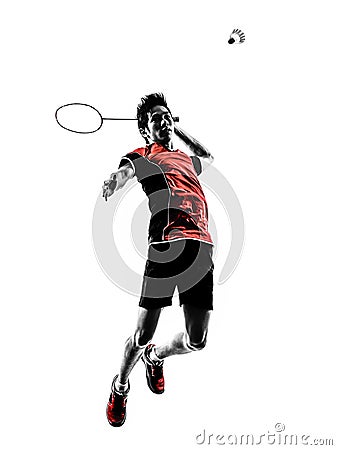 Badminton player young man silhouette Stock Photo