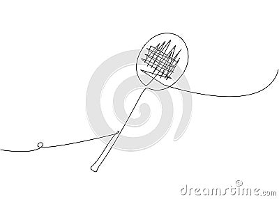 Badminton racket one line art. Continuous line drawing of badminton, string, sport, fitness, feather, sports, activity Cartoon Illustration