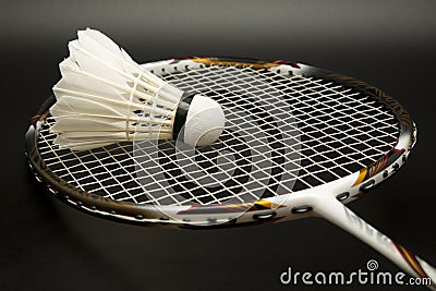 Badminton racket and shuttlecock Stock Photo