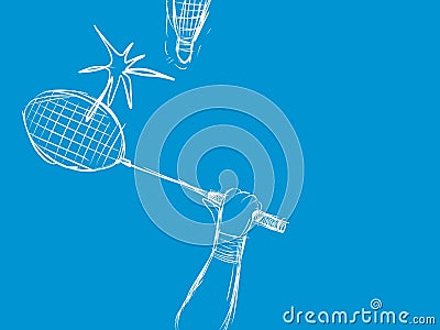Badminton sport with racket and shuttlecock hit Stock Photo
