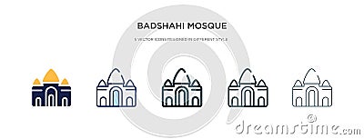 Badshahi mosque icon in different style vector illustration. two colored and black badshahi mosque vector icons designed in filled Vector Illustration