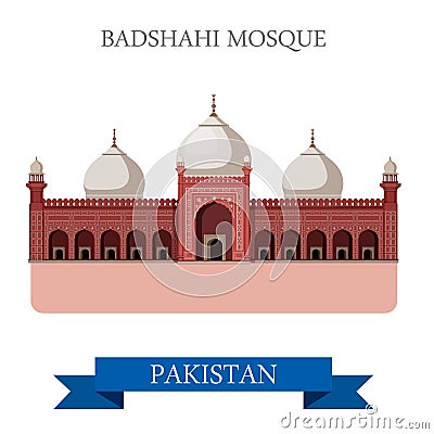 Badshahi Mosque Lahore Pakistan vector flat attraction travel Vector Illustration