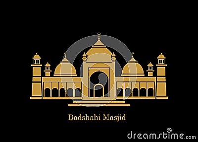Badshahi Mosque vector icon. Badshahi masjid golden color illustration. Badshahi masjid icon Vector Illustration