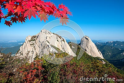 Baegundae peak and Bukhansan mountains in autumn. Stock Photo