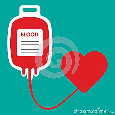 Bag with blood and heart of donor. Blood donation day Stock Photo