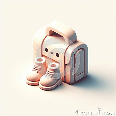 Bag and boots 3D minimalist cute isometric icon on a white background Stock Photo
