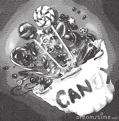 Bag of candy - etching Stock Photo