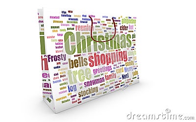 Bag with christmas shopping word-cloud texture Stock Photo