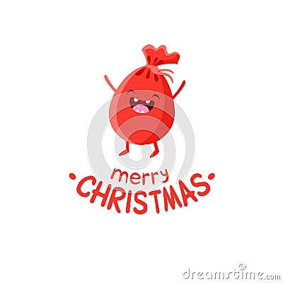 Bag of gifts Vector Cheerful Christmas card Vector Illustration