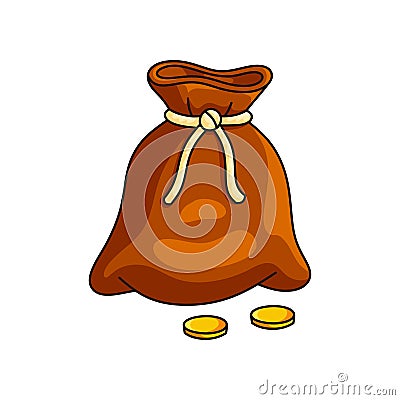 Bag of gold coins cowboy wealth isolated on white background Vector Illustration