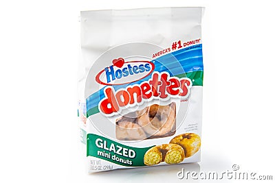 Bag of Hostess brand glazed mini donuts Editorial Stock Photo