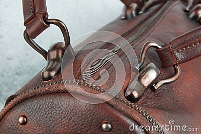 Bag made of genuine leather close-up Stock Photo