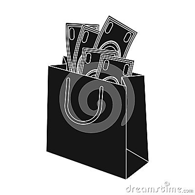 Bag with money. E-commerce single icon in black style vector. Vector Illustration