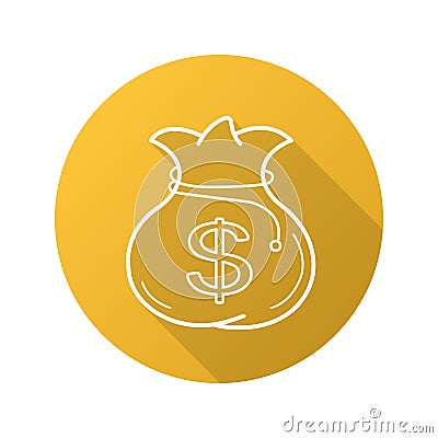 Bag with money flat linear long shadow icon Vector Illustration