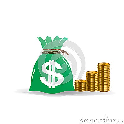 Bag of Money with Golden Coins Illustration Stock Photo