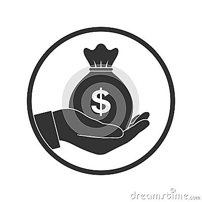 Bag money in hand graphic sign Cartoon Illustration