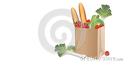 Bag, paper bag with vegetables. Shopping bag. Bright, juicy vegetables in a paper bag. Stock Photo