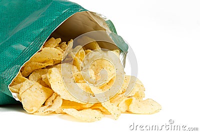 Bag of Potato Chips on White Background Stock Photo