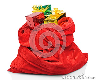 Bag of Santa Claus with gifts Stock Photo