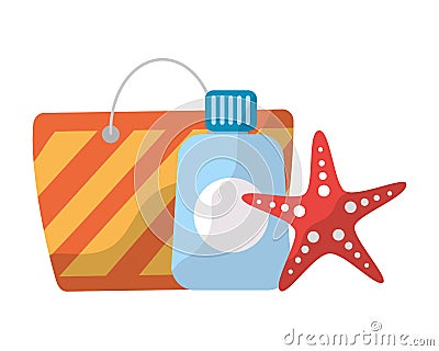 Bag sunblock and starfish beach vacations Vector Illustration