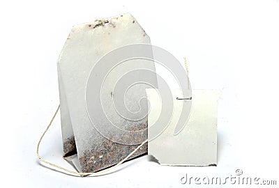 Bag of tea with blank label Stock Photo