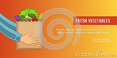 Bag vegetables banner horizontal, cartoon style Vector Illustration