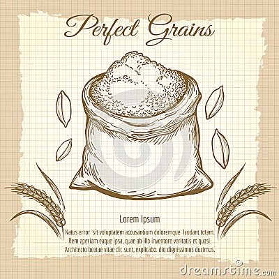 Bag of wheat flour vintage poster Vector Illustration