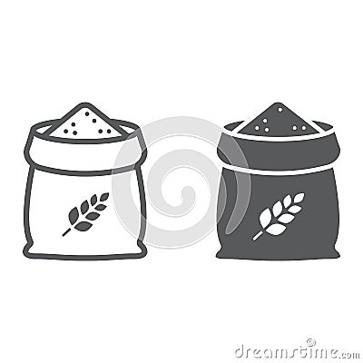 Bag of wheat line and glyph icon, farming Vector Illustration