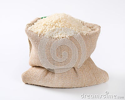 Bag of white long grained rice Stock Photo