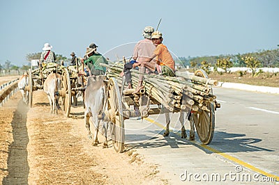 Traditional two-wheeled ox cart in Myanmar Editorial Stock Photo