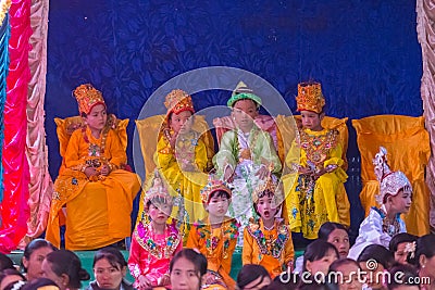 Children in traditional clothes in Bagan, Myanmar Editorial Stock Photo