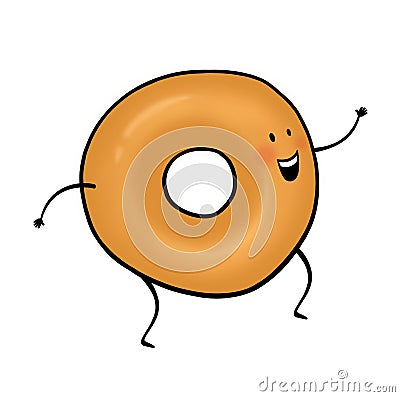 Bagel cartoon character on white background Cartoon Illustration