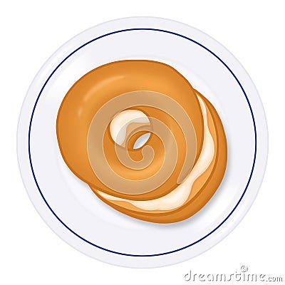 Bagel and cream cheese on a plate illustration Cartoon Illustration