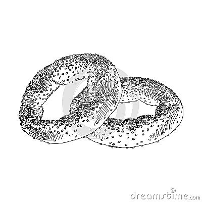 Bagel donut, retro hand drawn vector illustration. Vector Illustration